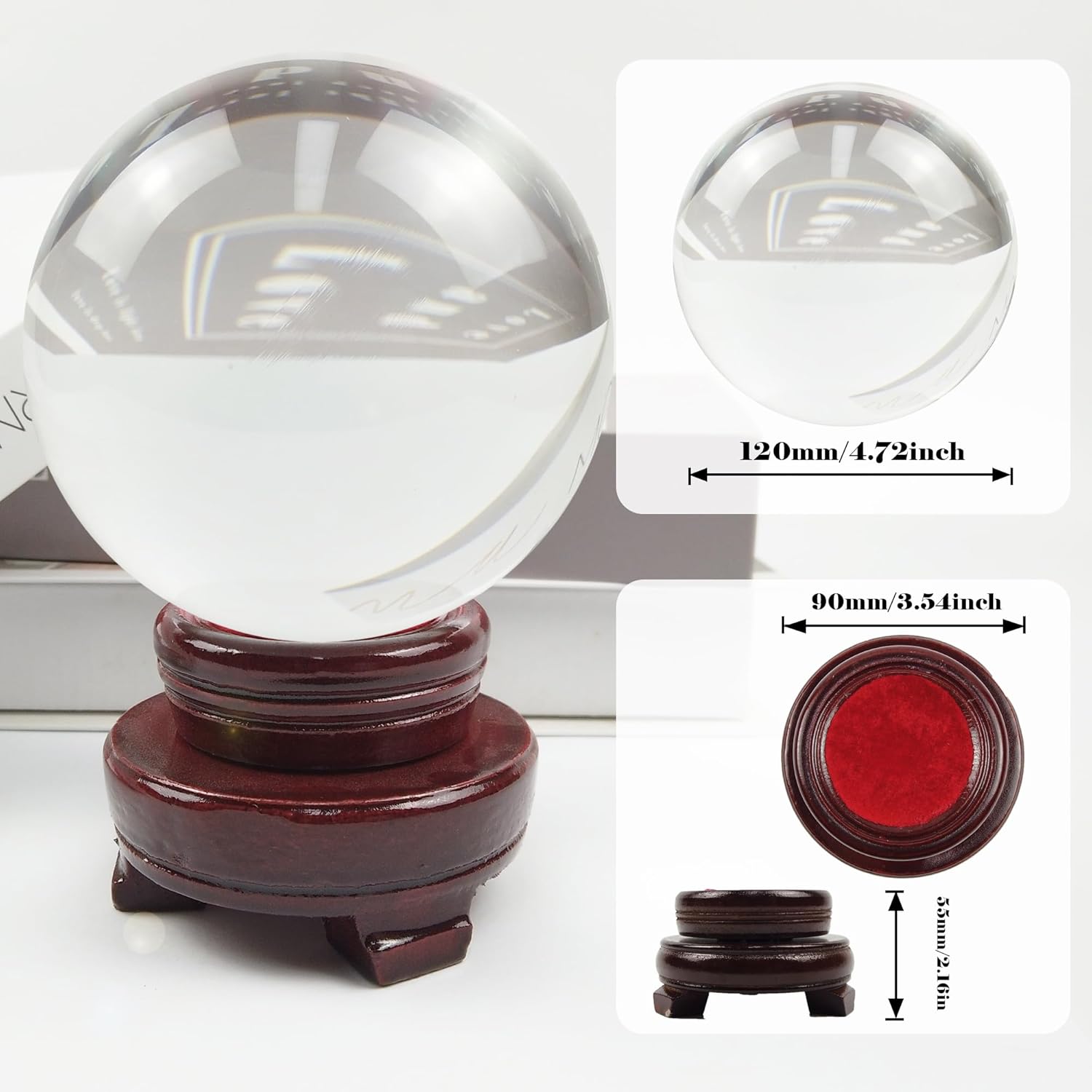 LUSTERING Crystal Ball Sphere with Stand - Large Witchcraft and Functional Magical Accessory for Gifts, Family Decorative, Home Office Decor (120mm)