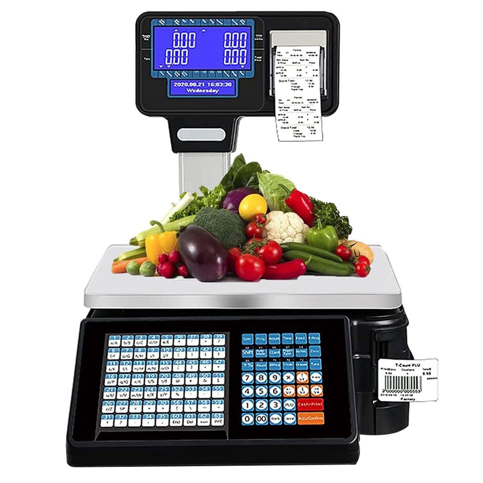 MYUYEE Digital Label Printing Scale With Dual Display, 63 Shortcut Keys, Weighing & Receipt Printer For Supermarkets & Retail Stores