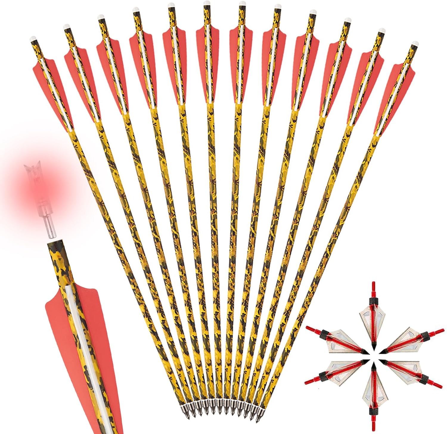 TOPARCHERY Crossbow Bolts 20 Inch 12 pcs with 6pcs Lighted Nocks and 6pcs Replaced Broadheads Set, Carbon Crossbow Arrows for Practice Outdoor Hunting