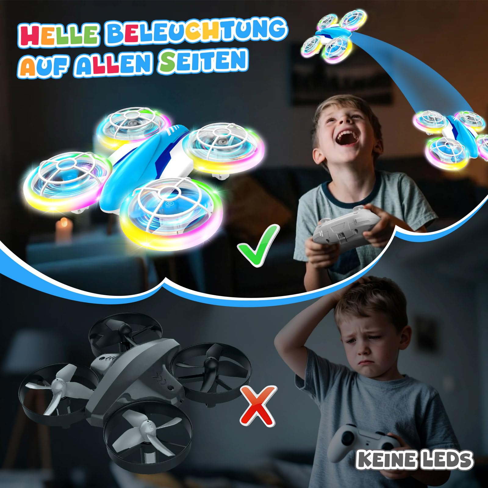 YIKANWEN Dron RC para Niños de 6 a 14 Años con Luces LED, Vuelo en 360° y Aterrizaje con Una Tecla - Juguete de Cuadricóptero para Niños y Niñas