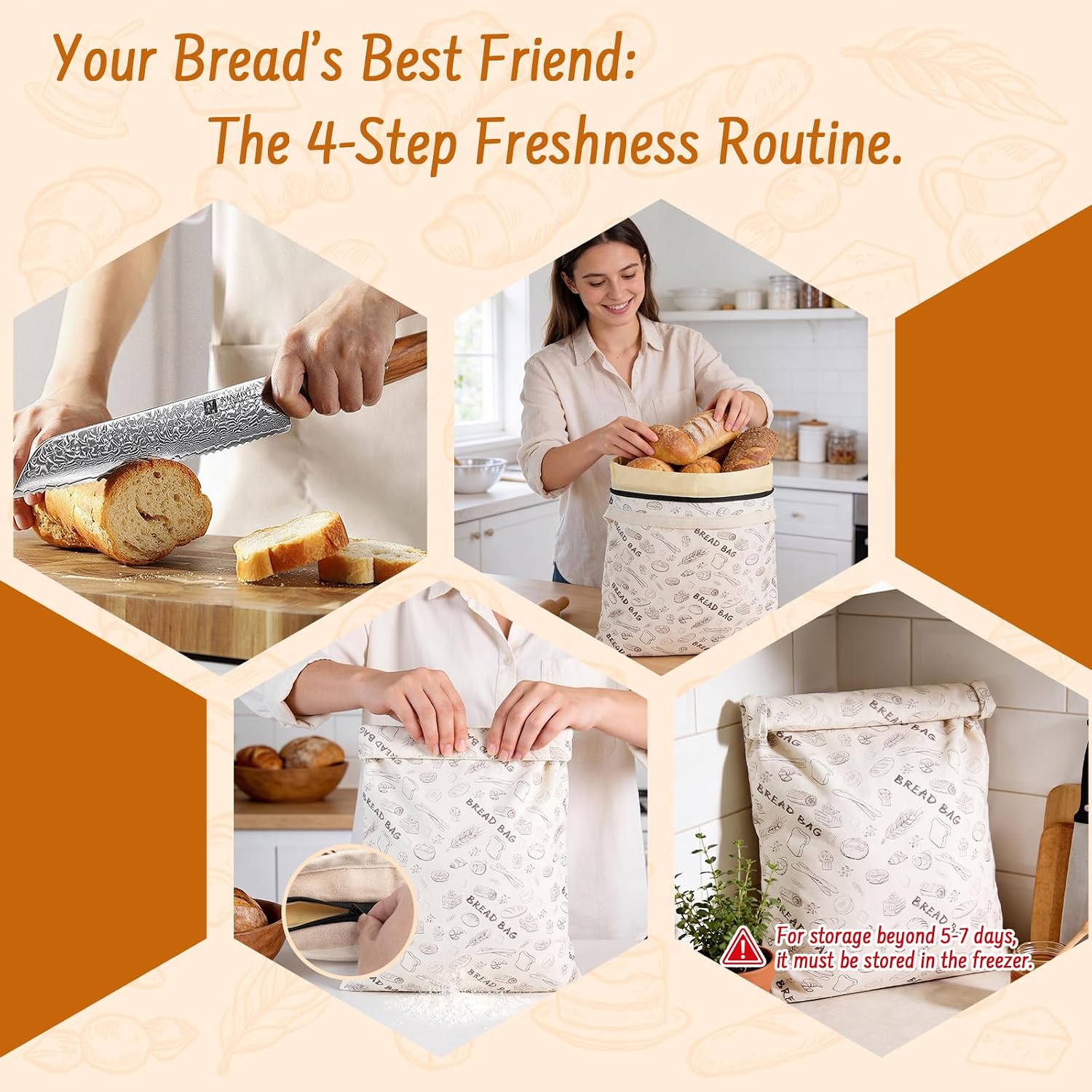 2-Pack Reusable Beeswax Bread Bags for Sourdough & HomemadeBread with Zipper, 16.5 x 13 inch bread bags for Food Storage thumbnail