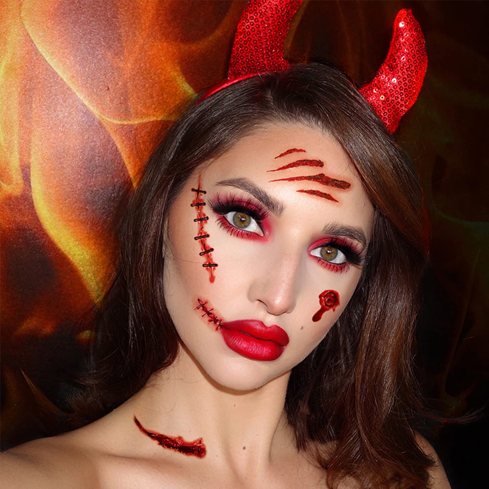 30 fogli di tatuaggi adesivi per cicatrici di Halloween con sangue falso crosta, tatuaggio zombie, trucco cicatrice, adesivi per viso di Halloween, ferite finte zombie, per costume di Halloween