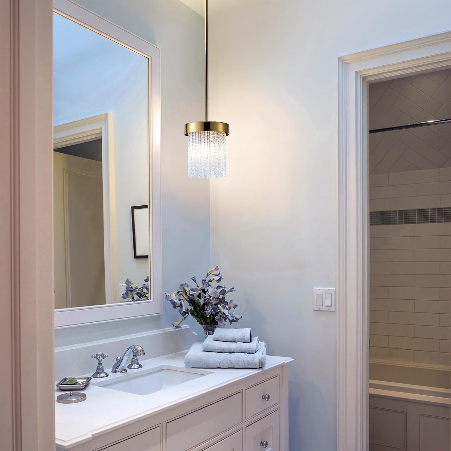 Modern Glass Pendant Lights 7 Inch Single Pendant Light Kitchen Island E26 1 Light Ceiling Lighting. Pendant Light Fixtures Suitable Dining Tables, Sinks hallways (Brass Color 1 Piece)