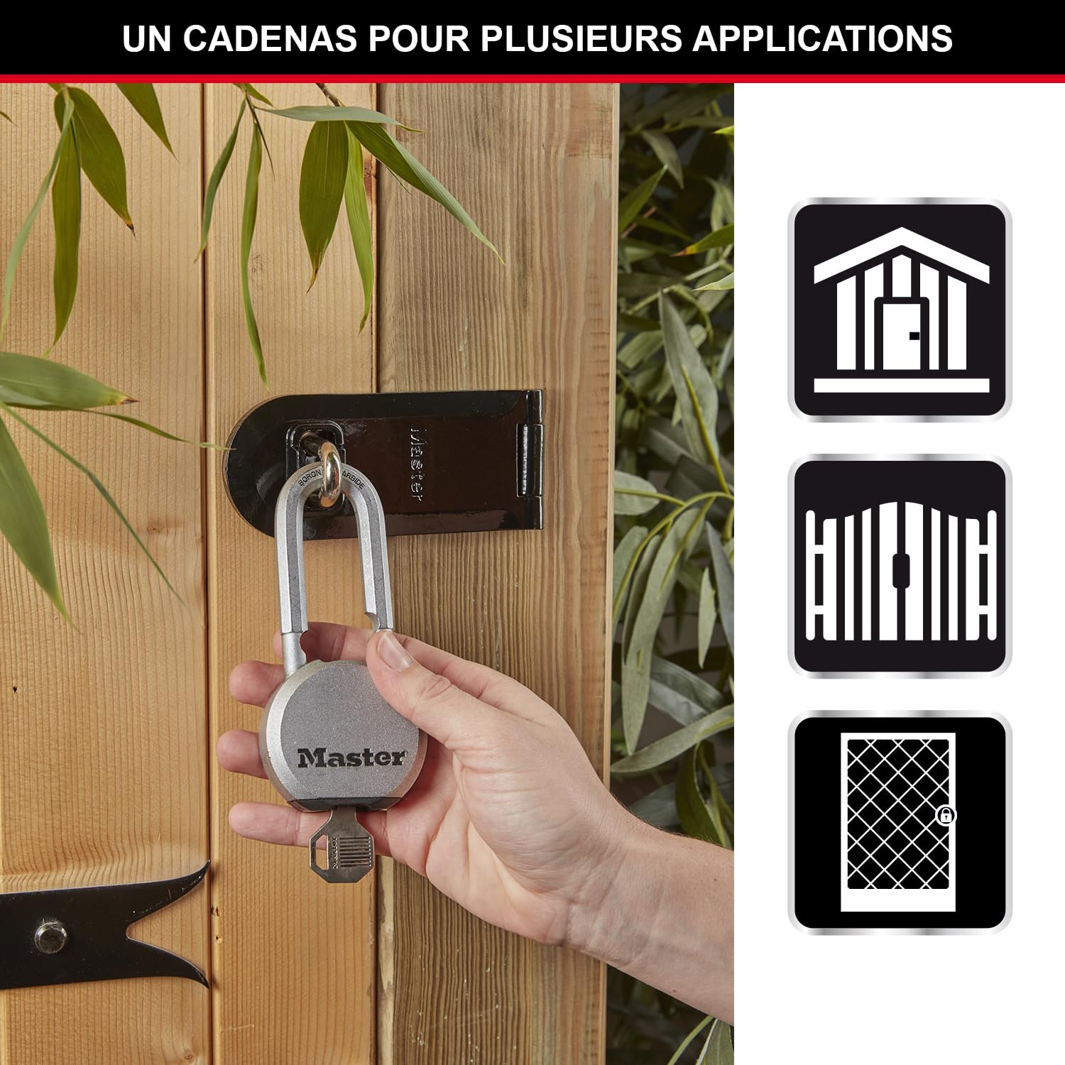 Master Lock Cadenas haute sécurité [A Clé] [Acier Inoxydable] [Anse Longue] [Extérieur] M930EURDLH - idéal pour les espaces de rangement, les Remises, les Garages, les Remorques