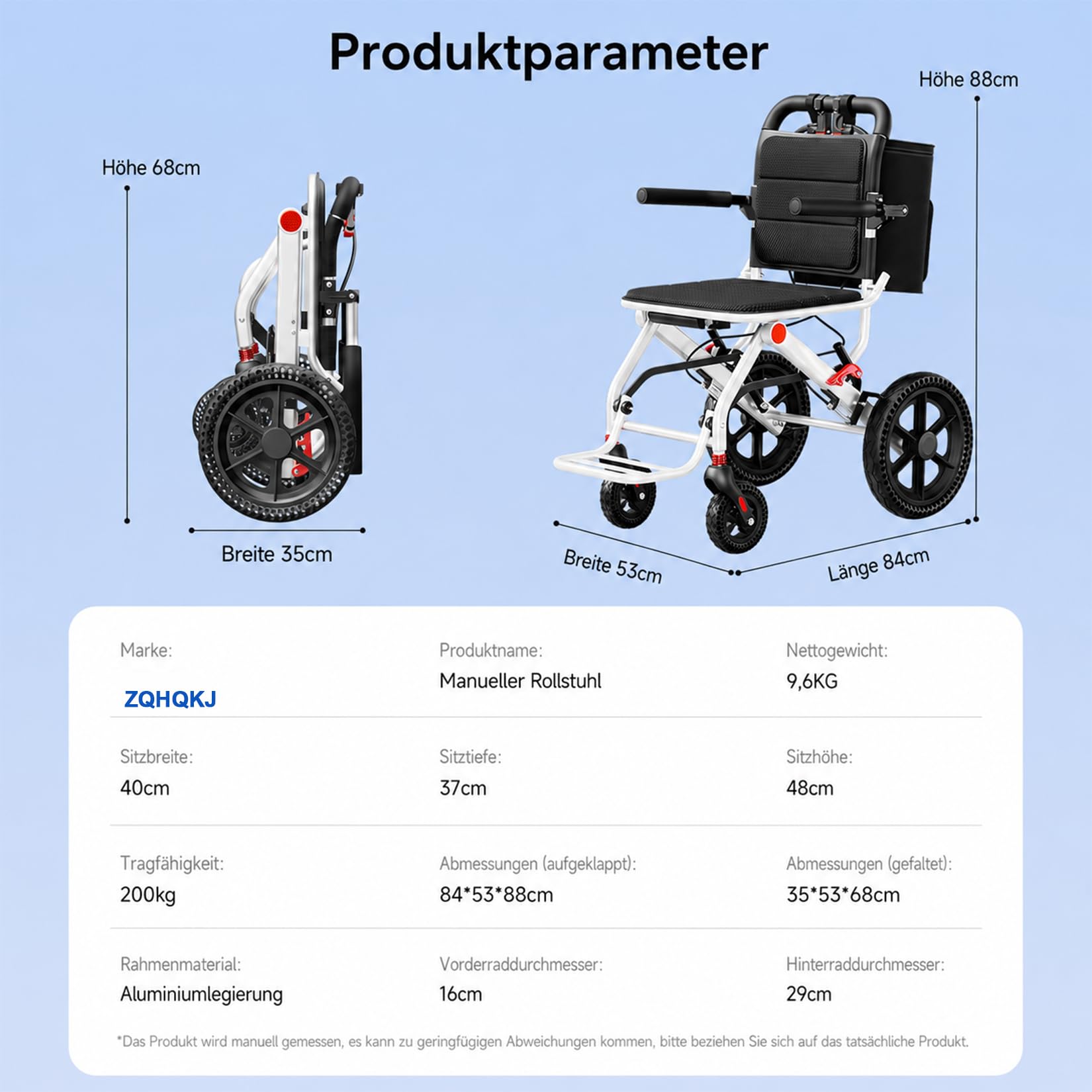 Leichtgewicht Rollstuhl Faltbar - Aluminium Reiserollstuhl bis 120kg | Medizinprodukt für Senioren. Mit Rucksack, 12 Zoll Wabenreifen und Trolley Funktion zum Ziehen. Perfekt für Auto Kofferraum.