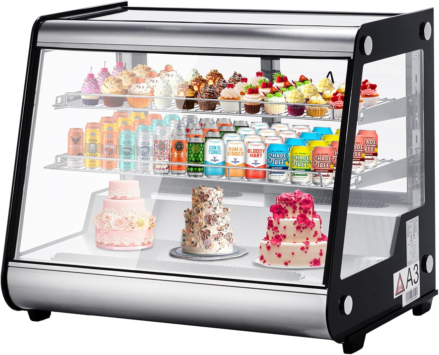 5.3 Cu Ft Commercial Dessert Display Refrigerator, 149L Undercounter Beverage Cooler, Glass Door Display with Digital Thermostat, 2 Adjustable Shelves & Auto Defrost for Restaurant, Cafe, Bar, Bakery