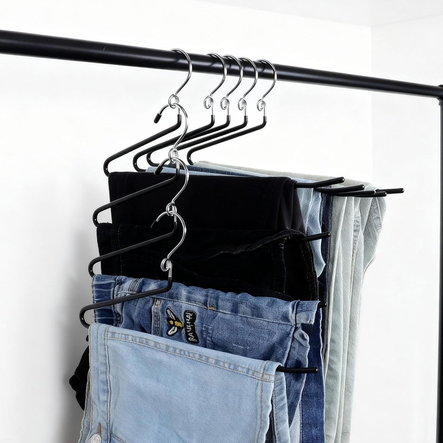 Pants Hangers Space Saving - 20 Pack Non Slip Metal Hangers for Closet Multiple Layers,Open Ended Pants Hangers for Jeans Trouser Slacks (20, Black)