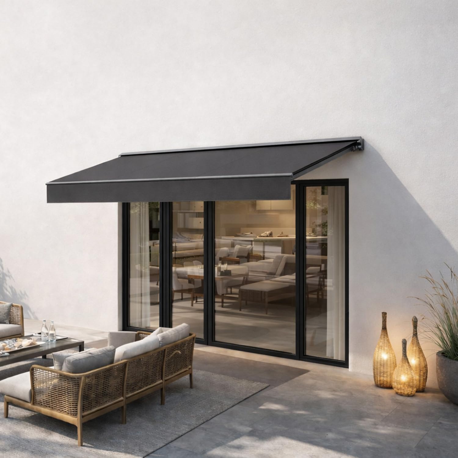 Store Banne Manuel 2,95x2,5 m Aluminium Toile Grise 280 g/m² Hydrofuge