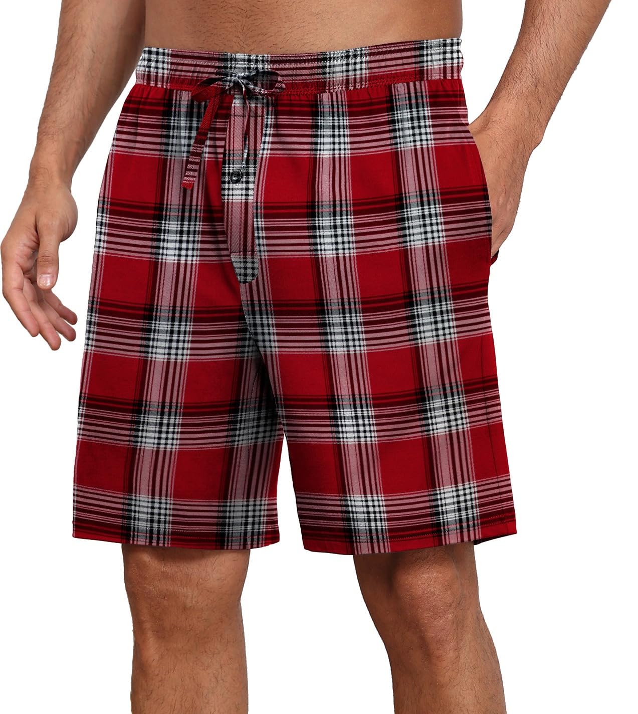 PrinStory Herren Schlafanzughose Kurz Elastische Taille Pyjama Shorts Mit Taschen Kurze Pyjamahose Schlafhose Loungehose