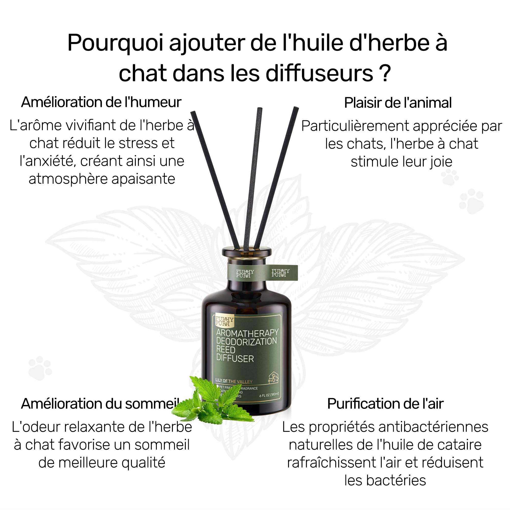 Furry Purr Diffuseur à roseaux pour éliminer Les odeurs d'animaux domestiques, cèdre de Lavande, Non Toxique et respectueux de l'environnement, 170 g, Cadeau pour Amoureux des Animaux