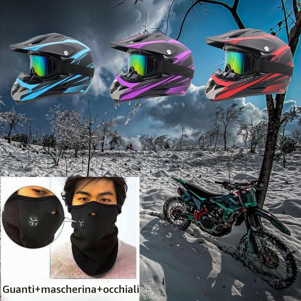 Casco da Motocross Casco ATV Offroad Casco Dirt Bike Per Giovani Unisex Casco da Moto Con Guanti Occhiali Mascherina Approvato DOT