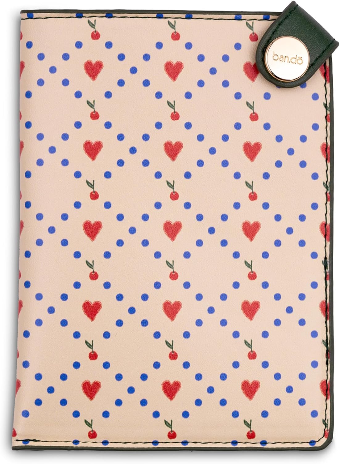 ban.do Getaway Retro Passport Holder, Durable Vegan Leather Passport Cover, Travel Wallet Fits Credit Cards and Vaccine Card, Cherry Hearts