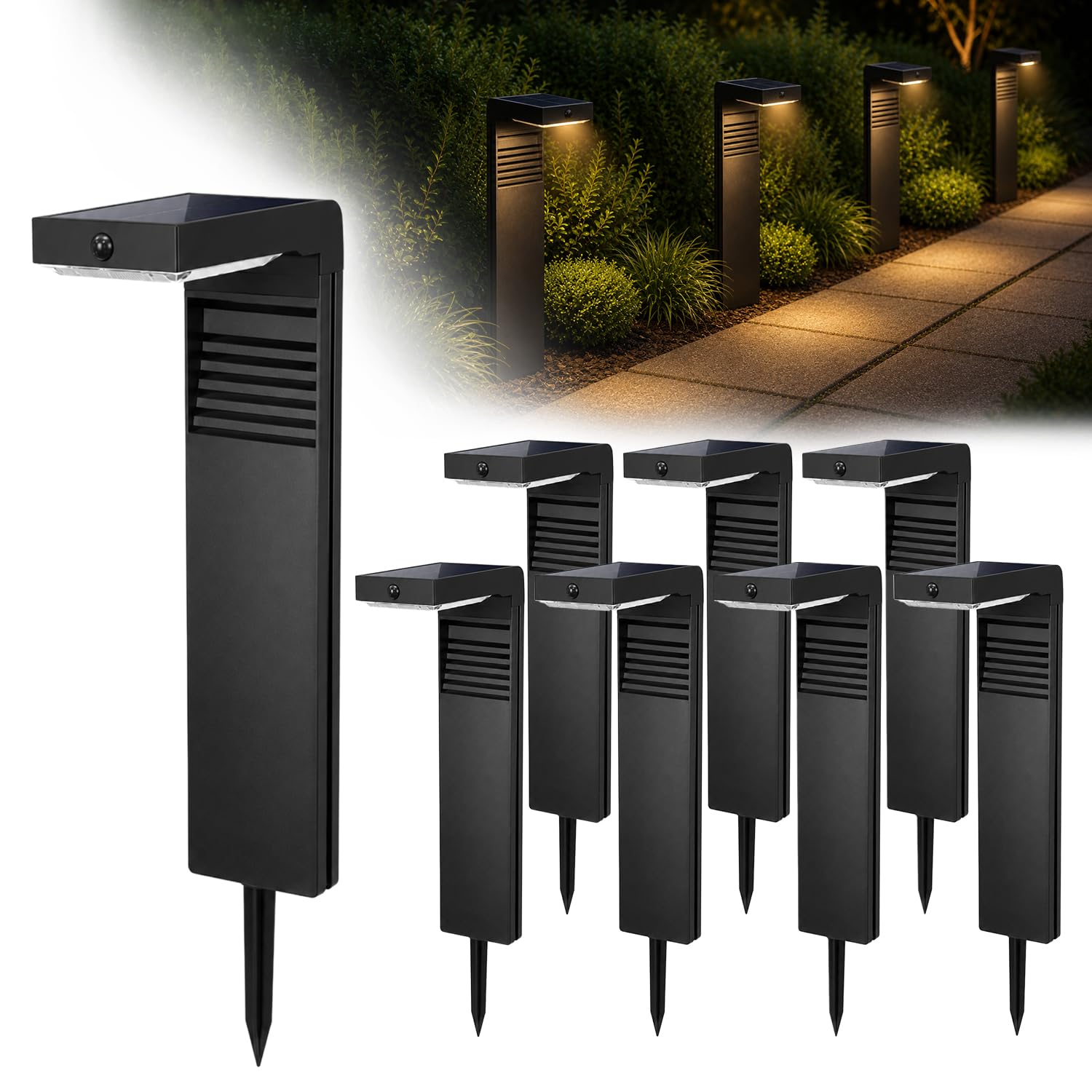 Auraglow Solar Path Light, Outdoor Garden Stake, PIR Motion Sensor, 8 Pack