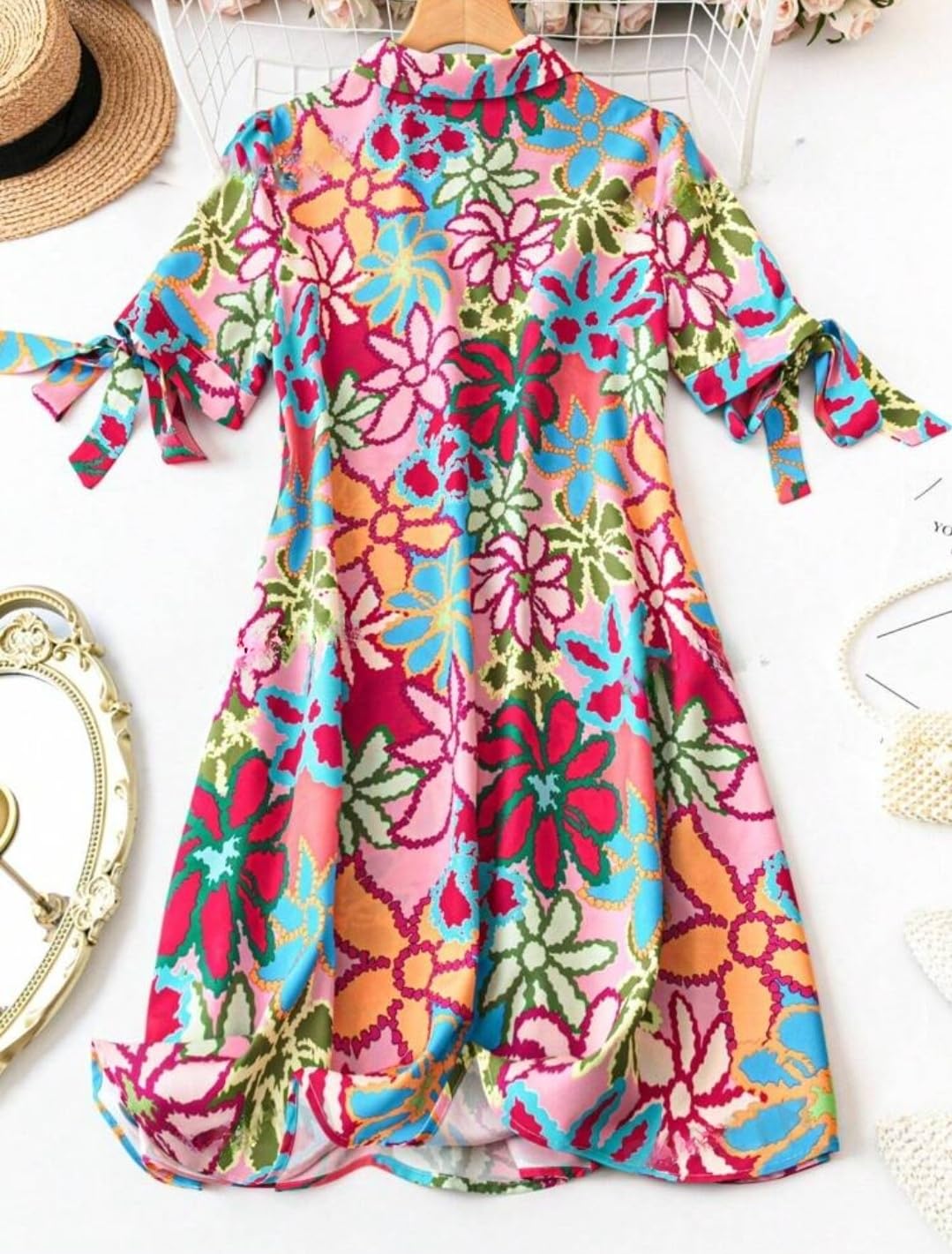 Gufrina Women's Rayon Midi Dress With Half Sleeves Geometric Printed Spread Collar Neck Knee Length Regular Fit And Flare Pink