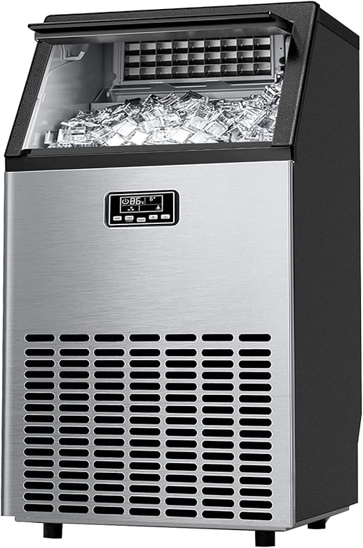 Joy Pebble Ice Maker Commercial,100lbs/24H/4,400pcs, 45 Cubes/Cycle,Ice Size Control,24H Timer,Freestanding Ice Maker Machine Under Counter, Ideal for Restaurants, Bars,Offices and Home Parties