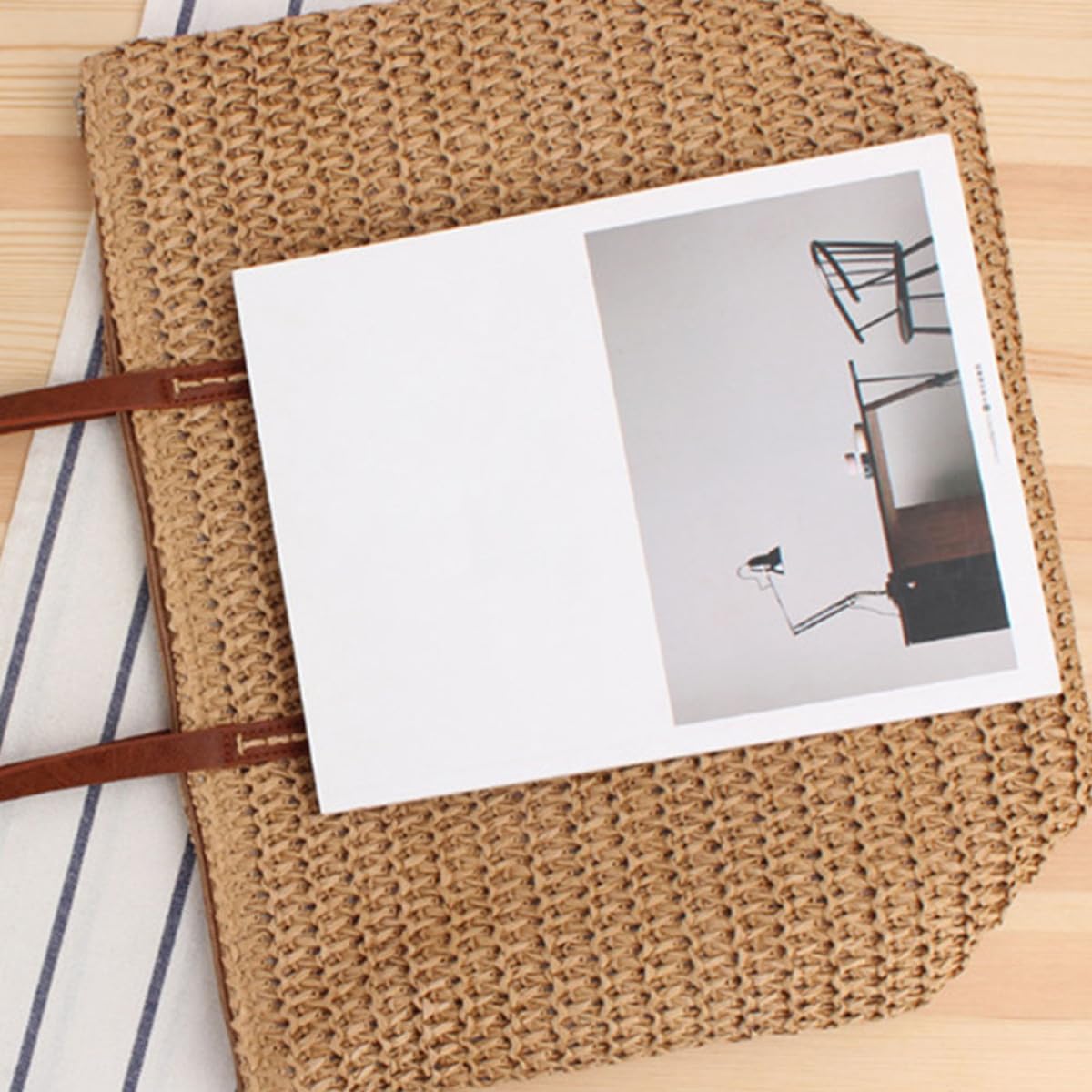 Hohopeti Borsa Tote Estiva Intrecciata in Paglia per Donna Borsa da Spiaggia Capiente e Leggera Casual per Vacanze Escursioni e Uso Quotidiano