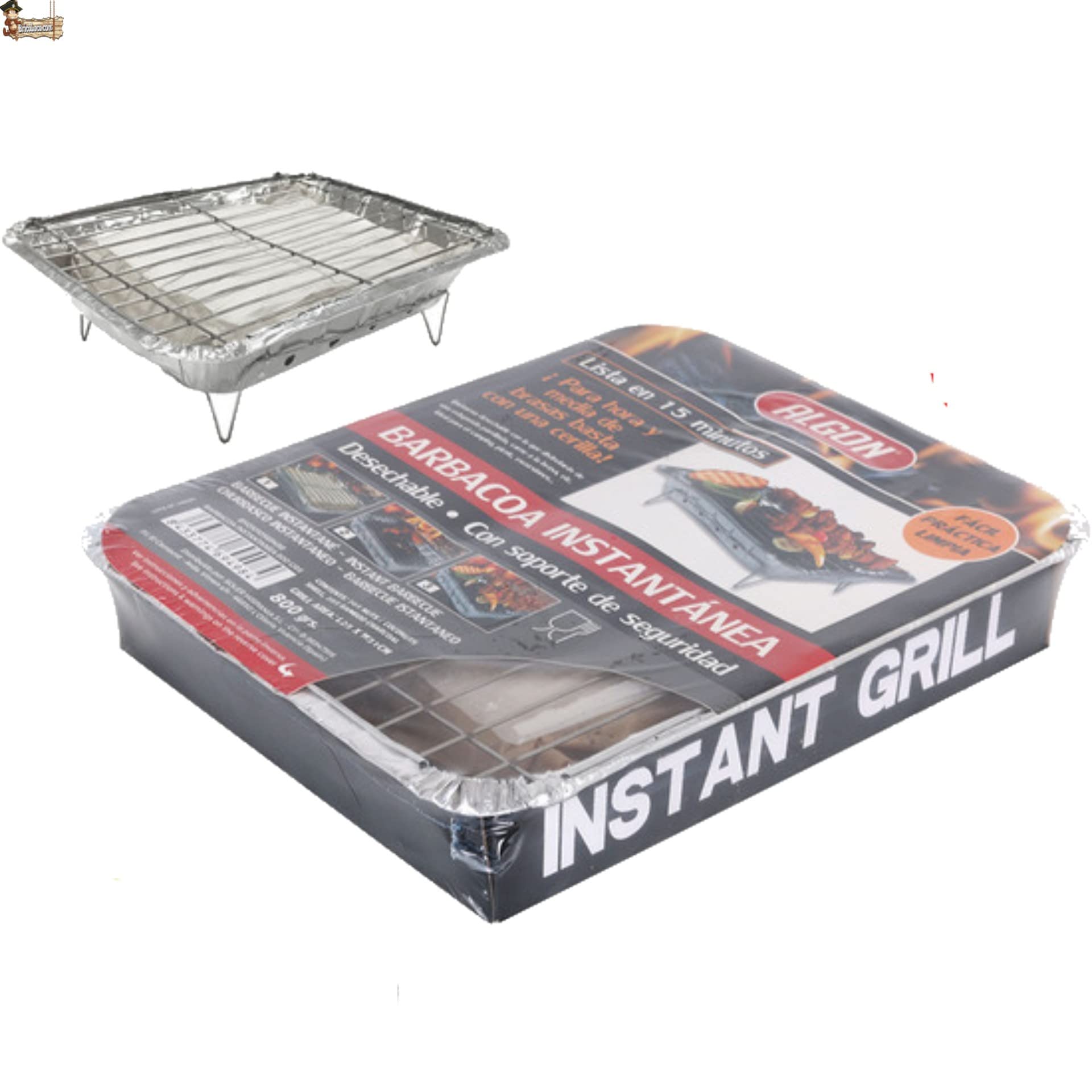 BricoLoco.com Barbacoa instantánea desechable de un solo uso para usar y tirar. ¡¡¡ Pack 3 uds. de 800 gramos de carbón “ y parrilla. Para jardín, picnic, excursiones, camping, en la cocina (3)
