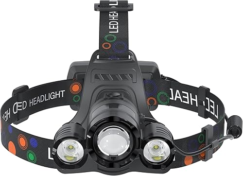 Miniatura 9 de Linterna frontal recargable de 6000 lúmenes, súper brillante, 4 modos, lámpara de cabeza para adultos, zoom impermeable, faro delantero de 90 ,