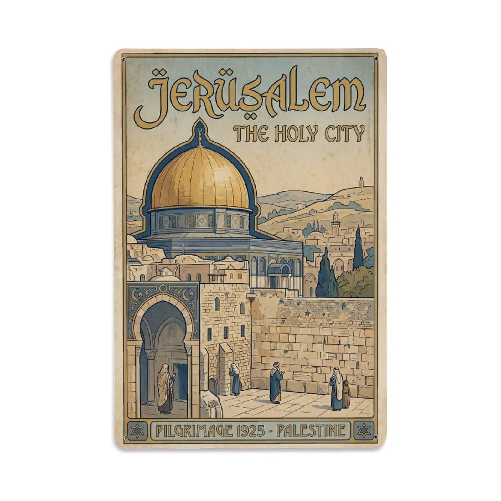 Gead 8X12inch Style Israel Jerusalem Vintage Travel Metal Tin Sign