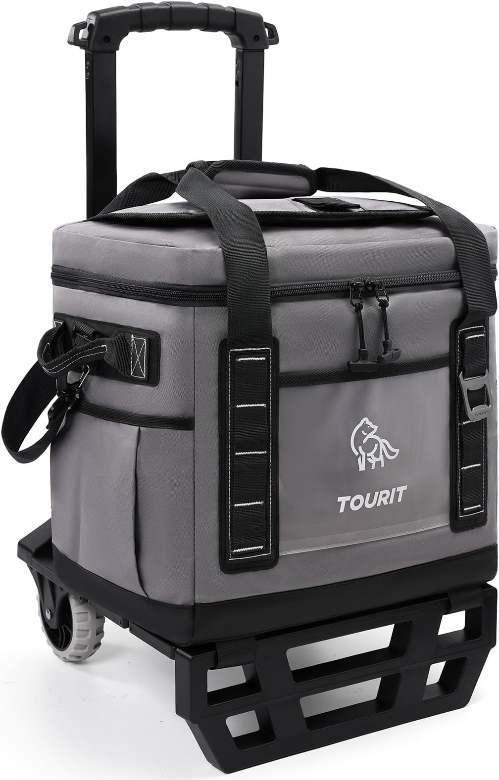 Portable 50-Can Collapsible Rolling Soft Cooler with 29L Space & Reinforced All-Terrain Cart with Wheels Easy Transportation, Large Leakproof Travel Beach Ice Chest for Grocery Shopping