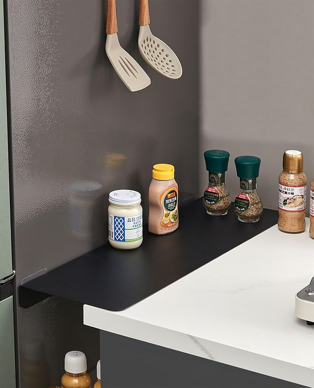 Metal Kitchen Refrigerator Gap Partition Countertop Gap Extension Board, Refrigerator Side Partition, Gap Covers Between Countertop And Walls, No Drill (Black, 23.62 * 3.93inch) 23.62*3.93inch Black