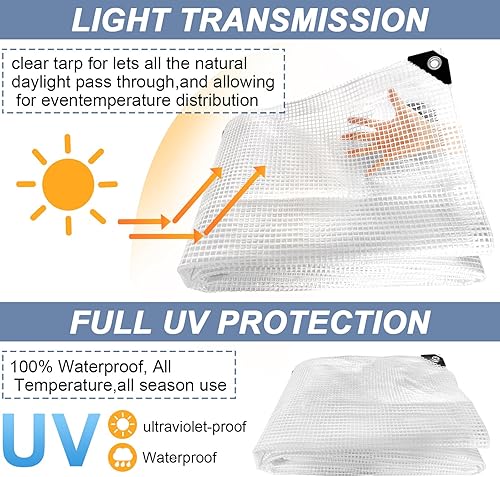 Miniatura 5 de Lona de malla transparente impermeable de 10 mil resistente para resistencia a los rayos UV, lona de invernadero, lona grande con ojales, para