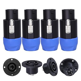 HBU 4 Sets Speakon Connector Kit - 4pcs 8 Pole Speakon Connectors & 4-pcs 8 Pin Panel Mount Chassis Adapter - Twist Lock for NL8FC, NL8FX, NLT8X, NL8FX, NL8MP High Current Plugs