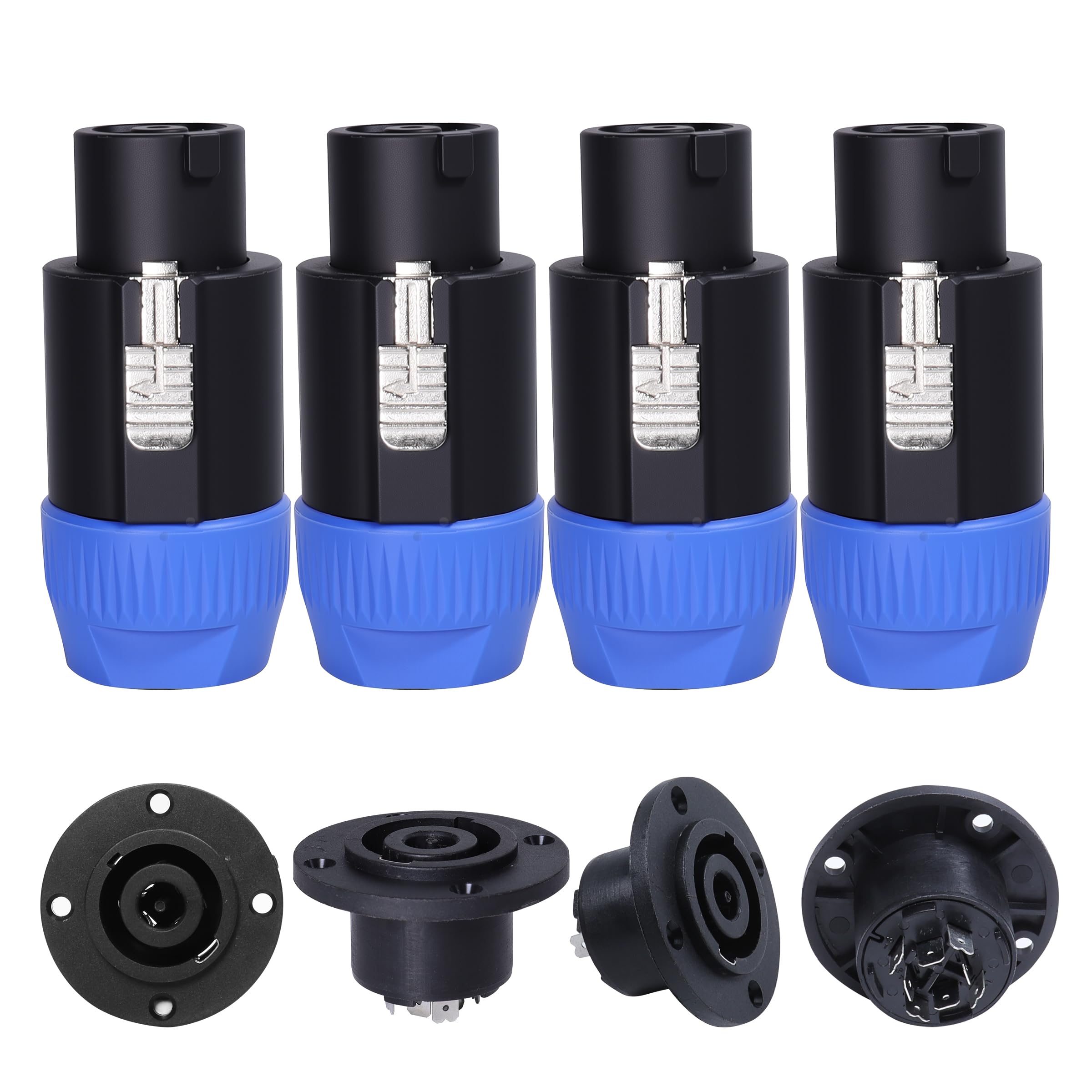 HBU Kit di spine per altoparlante amplificatore audio professionale, connettore Speakon a 4 poli e presa femmina per montaggio a pannello, compatibile con Neutrik NL4FC, NL4FX, NLT4X, NL2FC (spina a 8