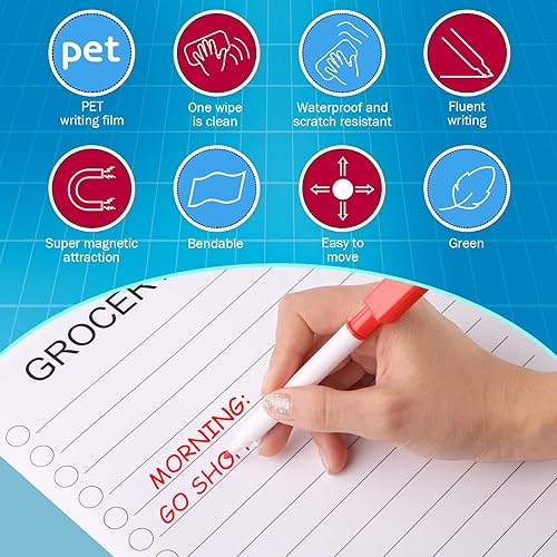 Miniatura 4 de Juego de 2 tablas magnéticas de borrado en seco para nevera, 12 x 8 pulgadas, lista magnética para lista de comestibles, hoja de pizarra blanca para