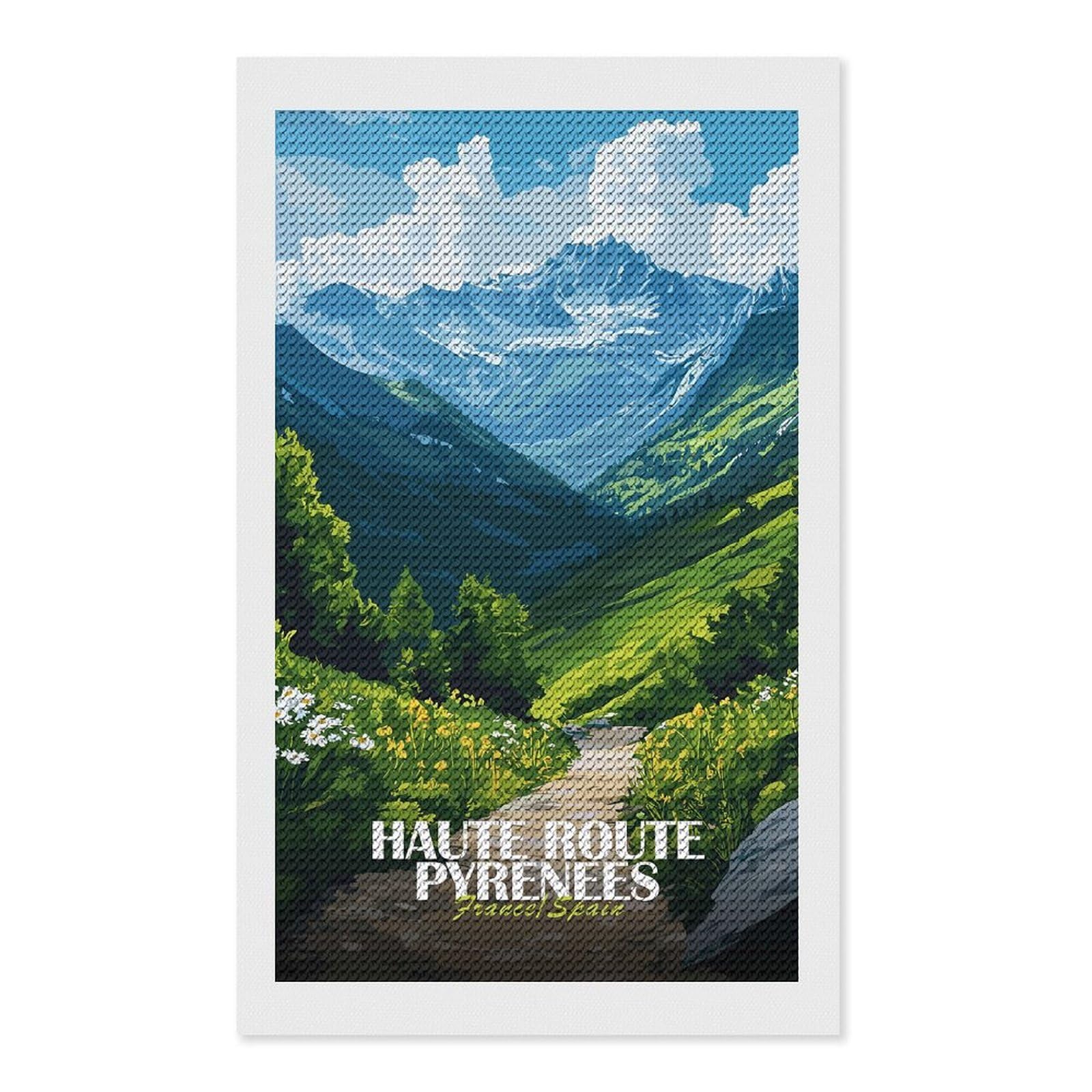 Junmoney Haute Route Pyrenees Landscape Illustration Diamond Art Canvas 12"x20", for Adults, Pleasing Wall Art Project, Modern Decor, Gift Idea, Nice Detail and Sparkle