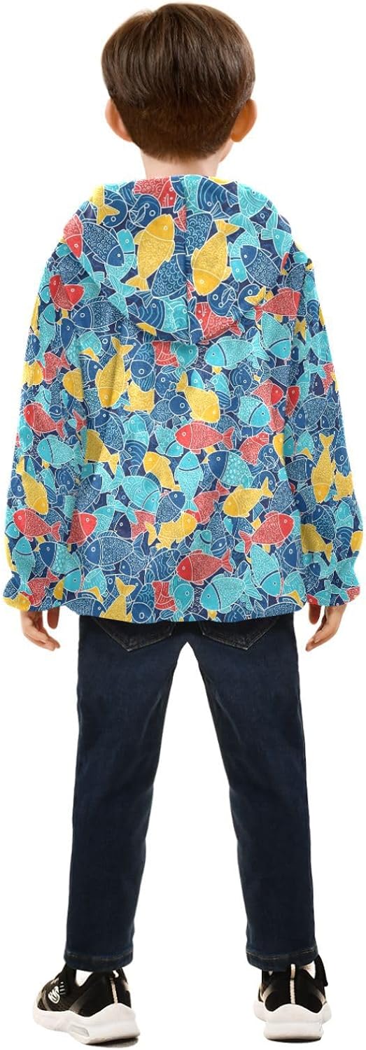 Colorful Fish Pattern Zip Up Jacket Outerwear Jackets & Coats Navy Blue Baby Boy Girl Clothes