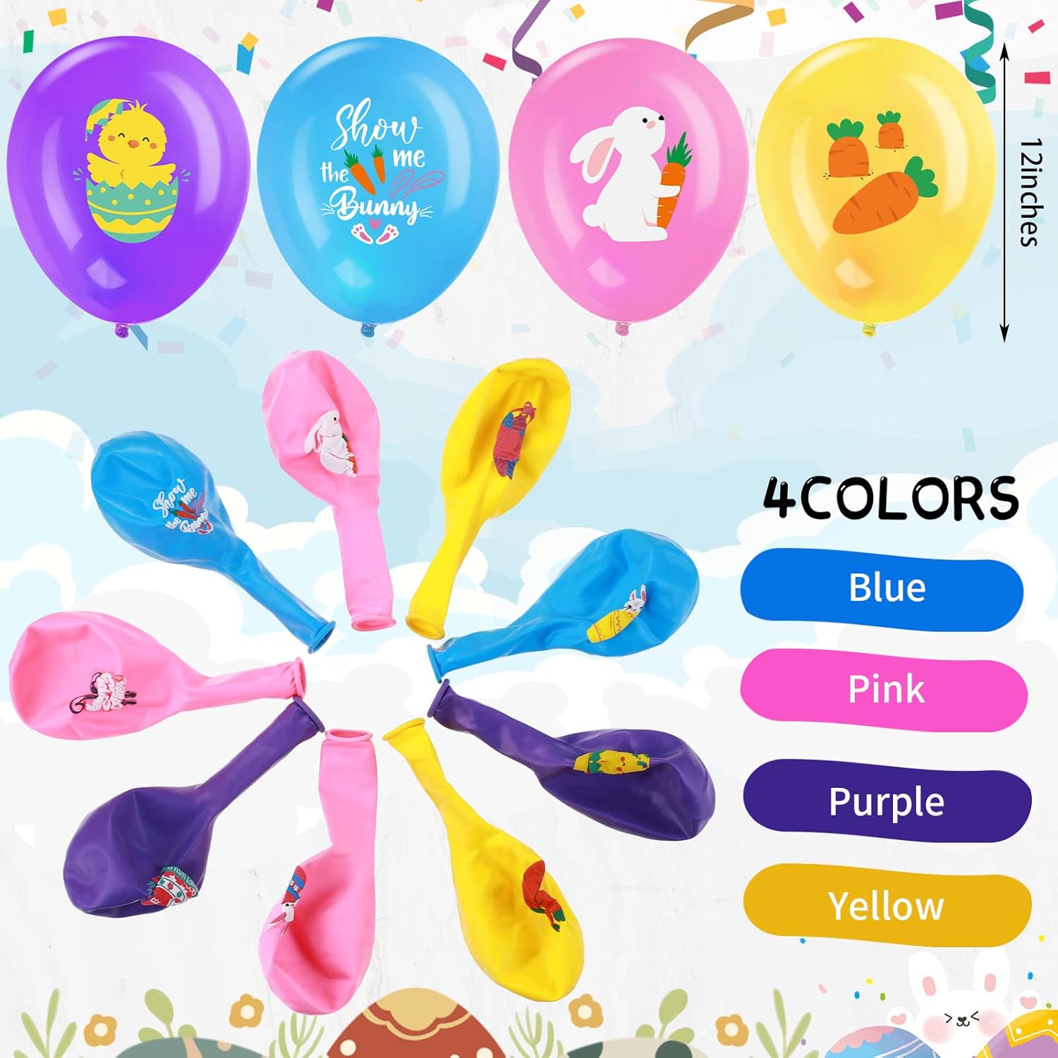 45 Piece Easter Party Latex Balloons Decorations, Easter Eggs Bunny Chick Balloon Hello Spring Happy Easter Decor for Spring Easter Birthday Theme Party Supplies Indoor Outdoor