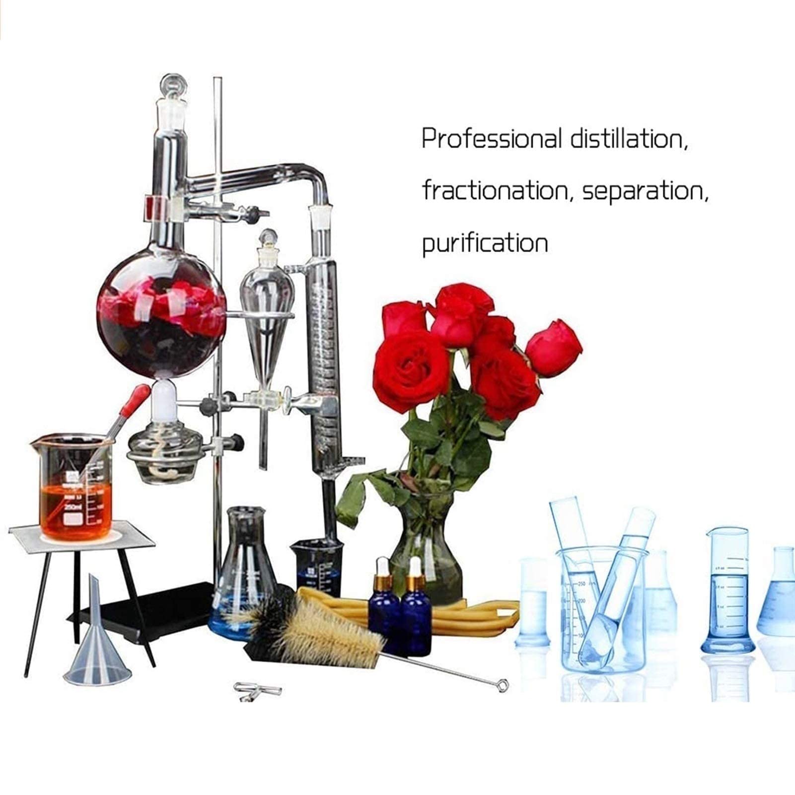 Kit di Set di esperimenti chimici per filtri per Acqua distillata con Alcol, unità di distillazione Attrezzatura da Laboratorio Vetreria Oli Essenziali 100 ml Vuoto per esperimenti chimici