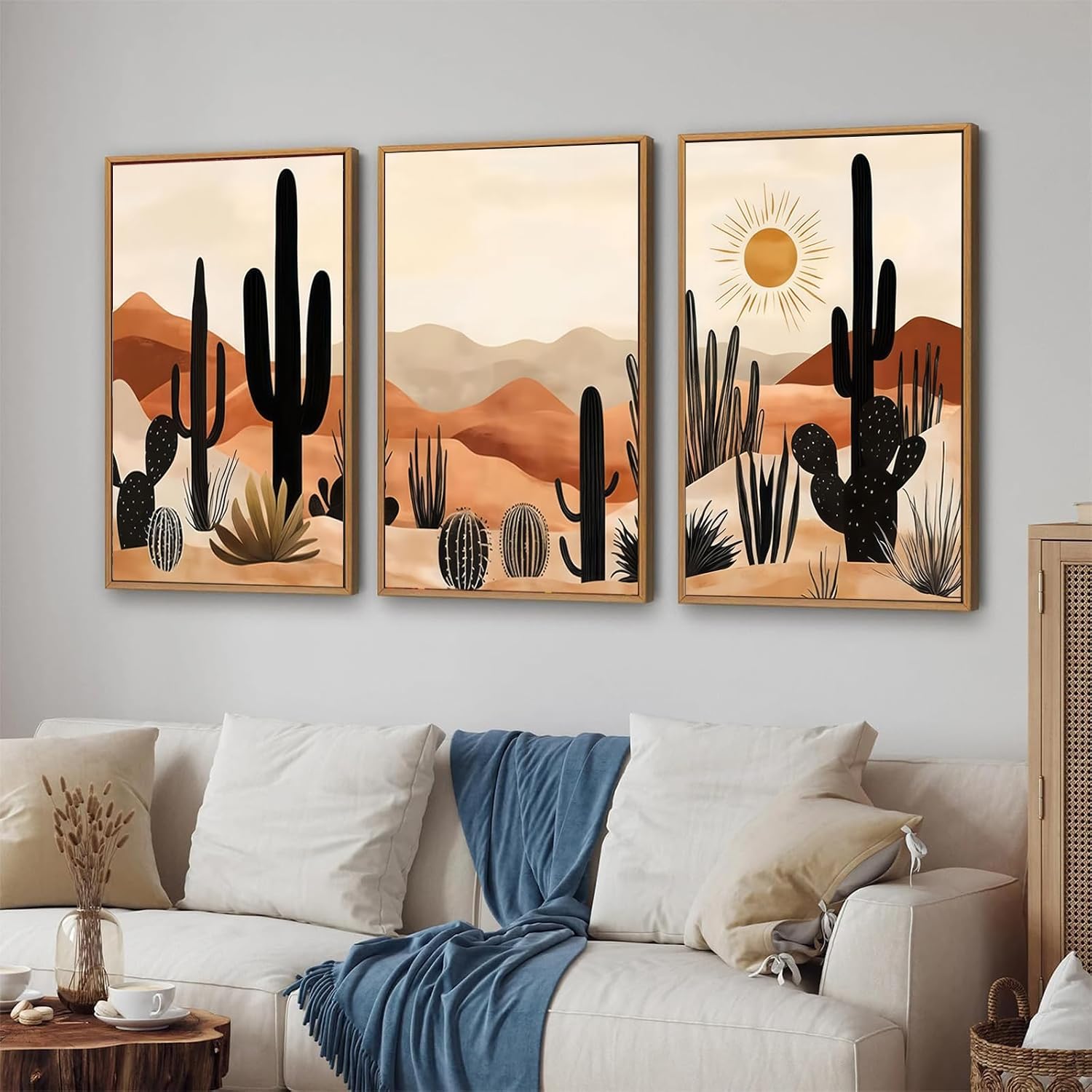 BWCWVGBN Cactus Canvas Wall Art Set of 3 Desert Plants Posters Wall Decor Mid Century Modern Boho Cactus Painting Pictures Southwestern Desert Print Artworks for Home Bedroom Living Room 16X24 Poster
