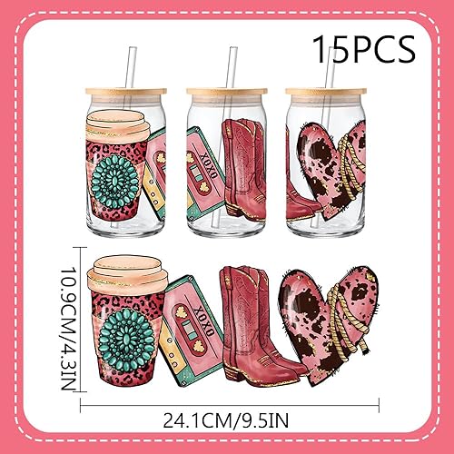 Miniatura 2 de 15 hojas de envoltura de taza DTF UV de San Valentín, transferencia de vasos UV DTF para vidrio UV DTF etiqueta de transferencia de vasos para tazas