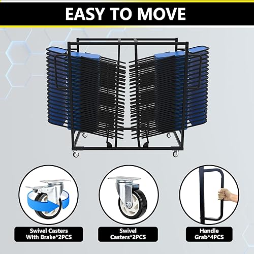 Miniatura 4 de Carrito de silla plegable, silla plegable con apilamiento en ángulo y capacidad de 500 libras para 32 sillas plegables, silla de construcción