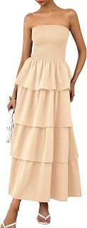 Maxi Dresses for Women 2025 Summer Off Shoulder Smocked Tiered Ruffle Long Flowy Wedding Guest Dress