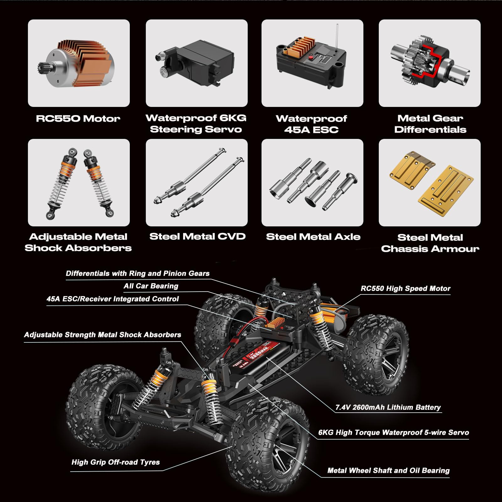 1:8 All Terrain Off Road RC Car, 50KM/H ad alta velocità Racing Drifting Climbing Vehicle