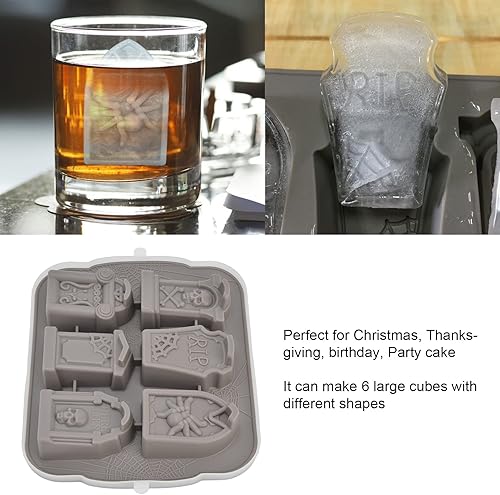 Miniatura 2 de Molde de silicona para Halloween, 6 cuadrículas grises de Halloween, calavera, araña, lápida, molde, caramelo, fondant, mousse, pastel, chocolate,