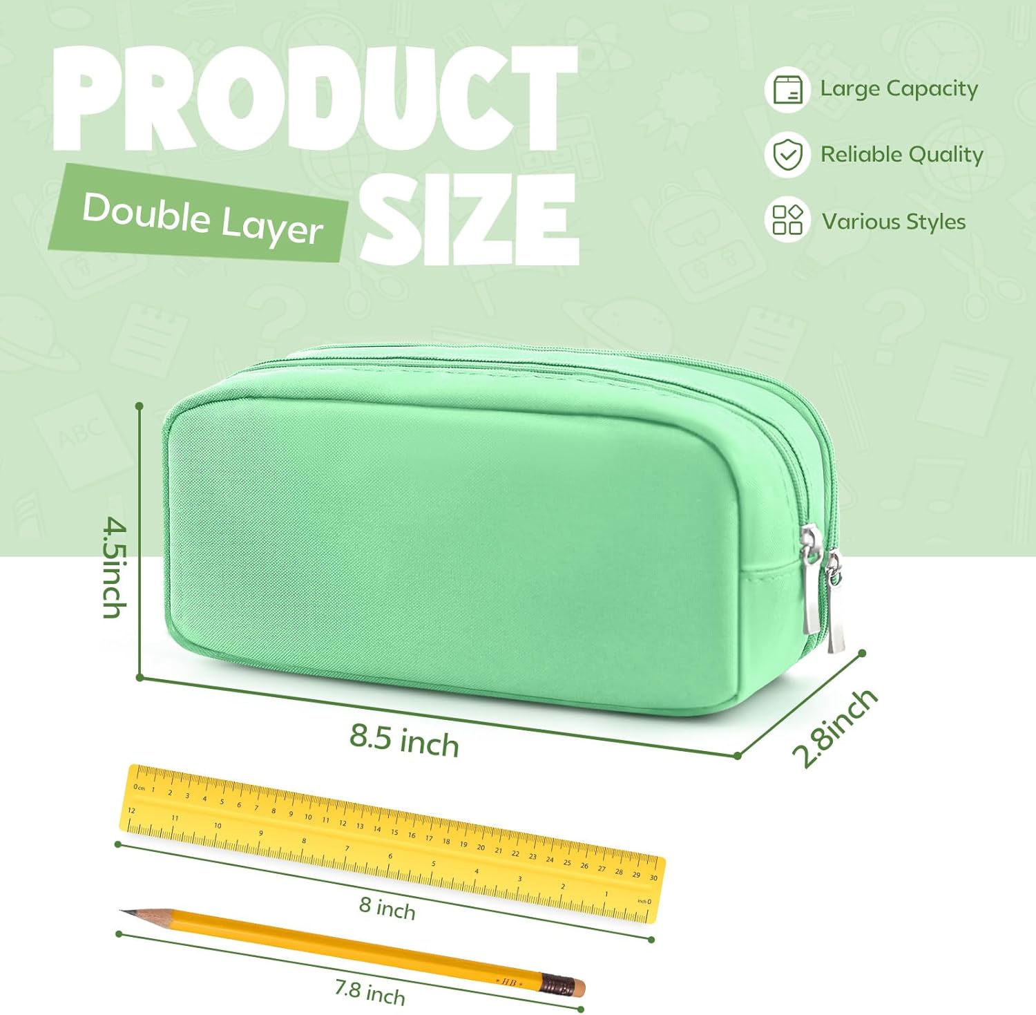 Pencil Case Large Capacity Pencil Pouch Holder Box Marker Storage Bag Desk Organizer Stationery Organizer for School Supplies Office Travel Organizers Office College Green image 2 of 7 B0DRP9DFRW