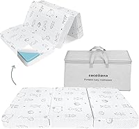 Vista 1 de Colchón triple Pack and Play, 38 x 26 pulgadas, colchón de espuma viscoelástica de doble firmeza Pack N Play con bolsa de viaje, colchón plegable