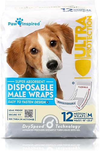 Vista 12 de Paw Inspired Envolturas para perros machos, pañales desechables para perros Bandas para el vientre para perros pequeños, medianos y grandes