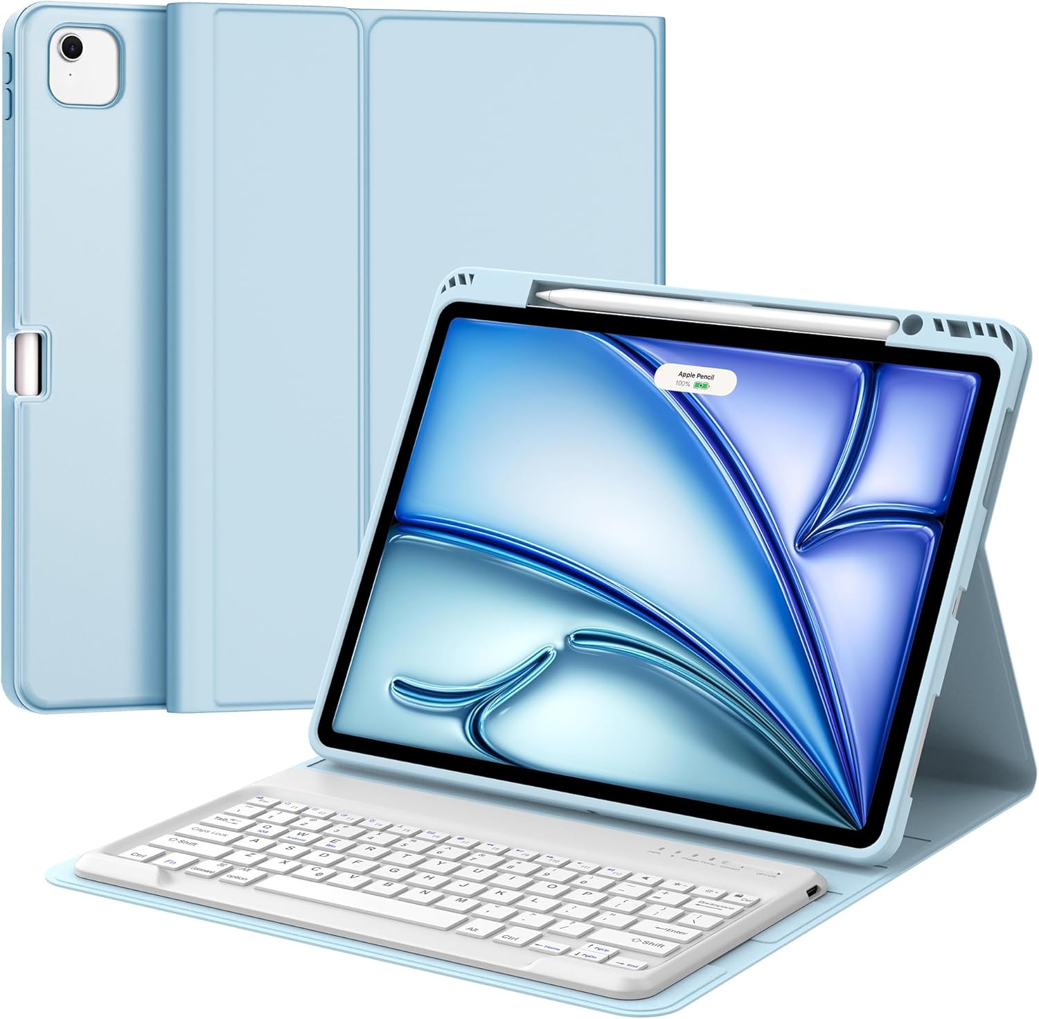 Keyboard Case for iPad Air 13 inch (M4 2026/M3 2025/M2 2024), Magnetic Detachable Wireless Keyboard, Precise Cutouts Folio Cover Case with Pencil Holder, Adjustable Angles, Auto Sleep/Wake, Sky Blue