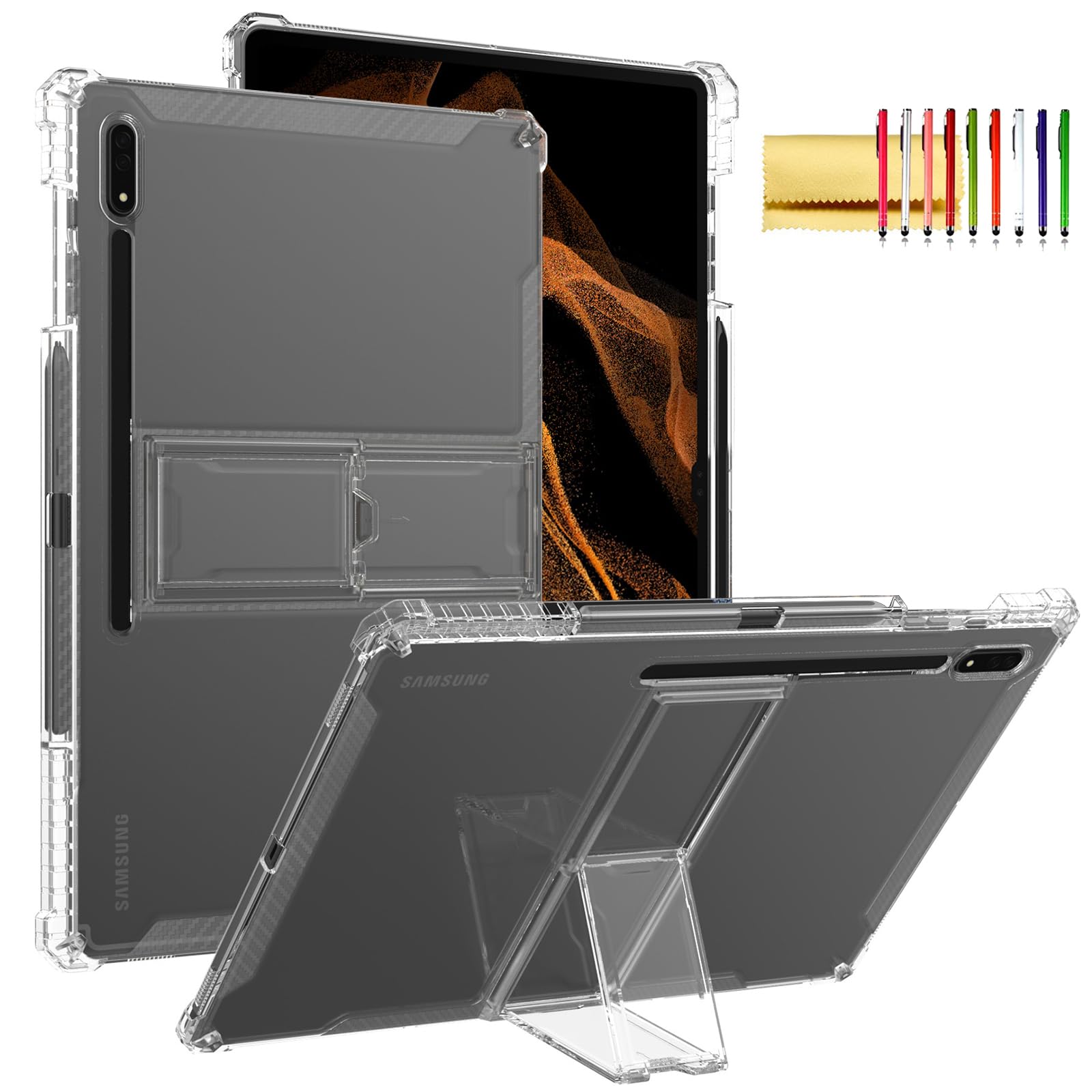 Clear Case for Samsung Galaxy Tab S8+/S7+/S7 FE Soft Cover with Pen Holder & Kickstand, Techcircle TPU Bumper Crystal Back Shell Slim Lightweight