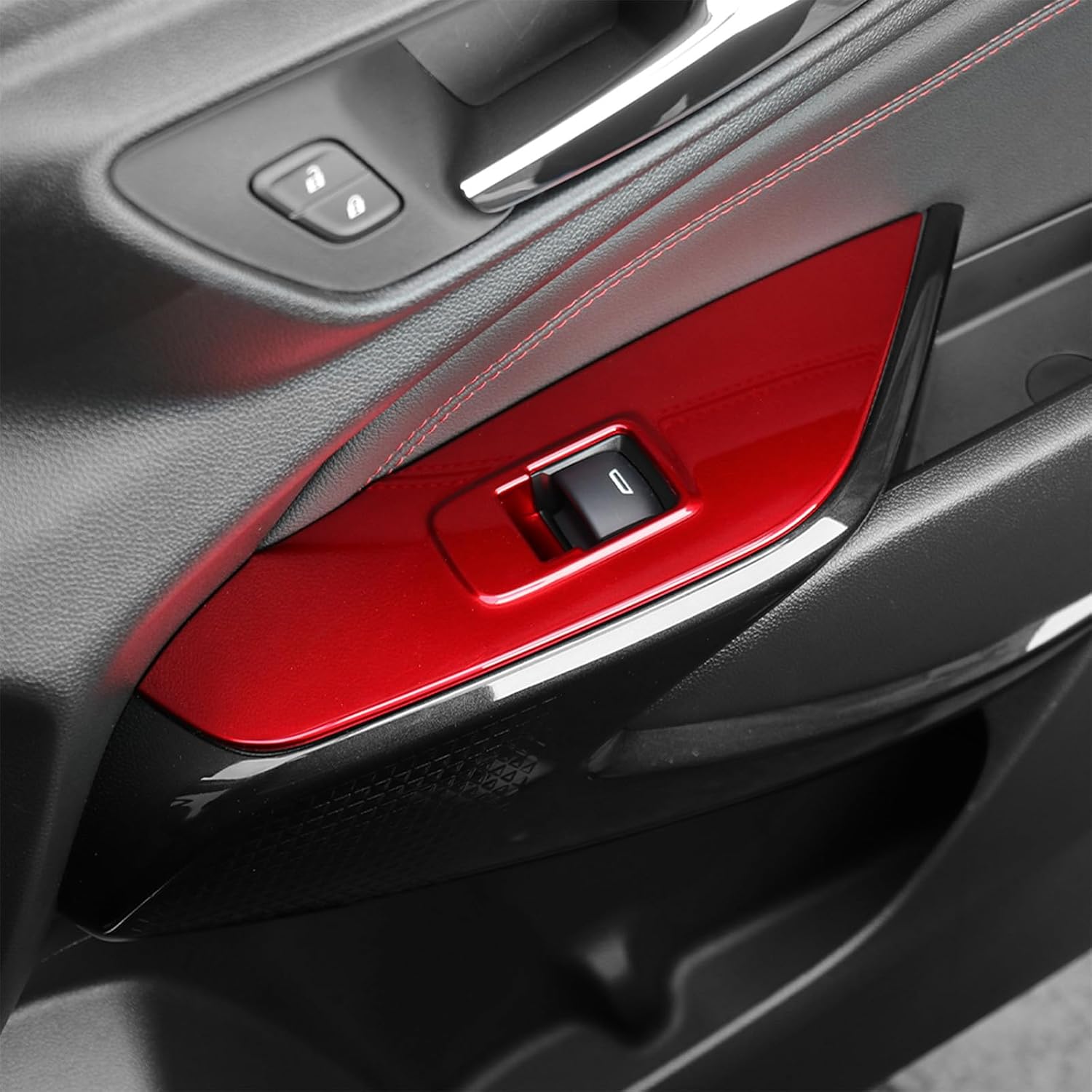Car Window Switch Panel Cover Side Door Lock Lift Control Button Frame Panel Protective Trim, Lift Door Panel Frame Cover Trim, Compatible with Chevy Trax 2024-2025 Accessories (Red)