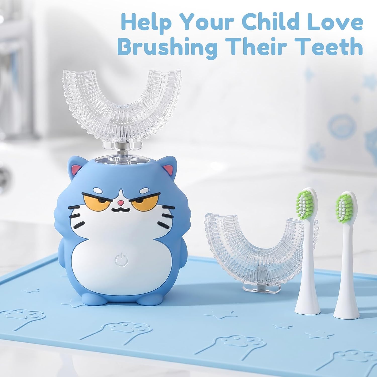 Kids U Shaped Electric Toothbrush Auto Sonic Baby Toothbrush Cartoon Dinosaur 360-Degree Cleaning IPX7 Waterproof Design