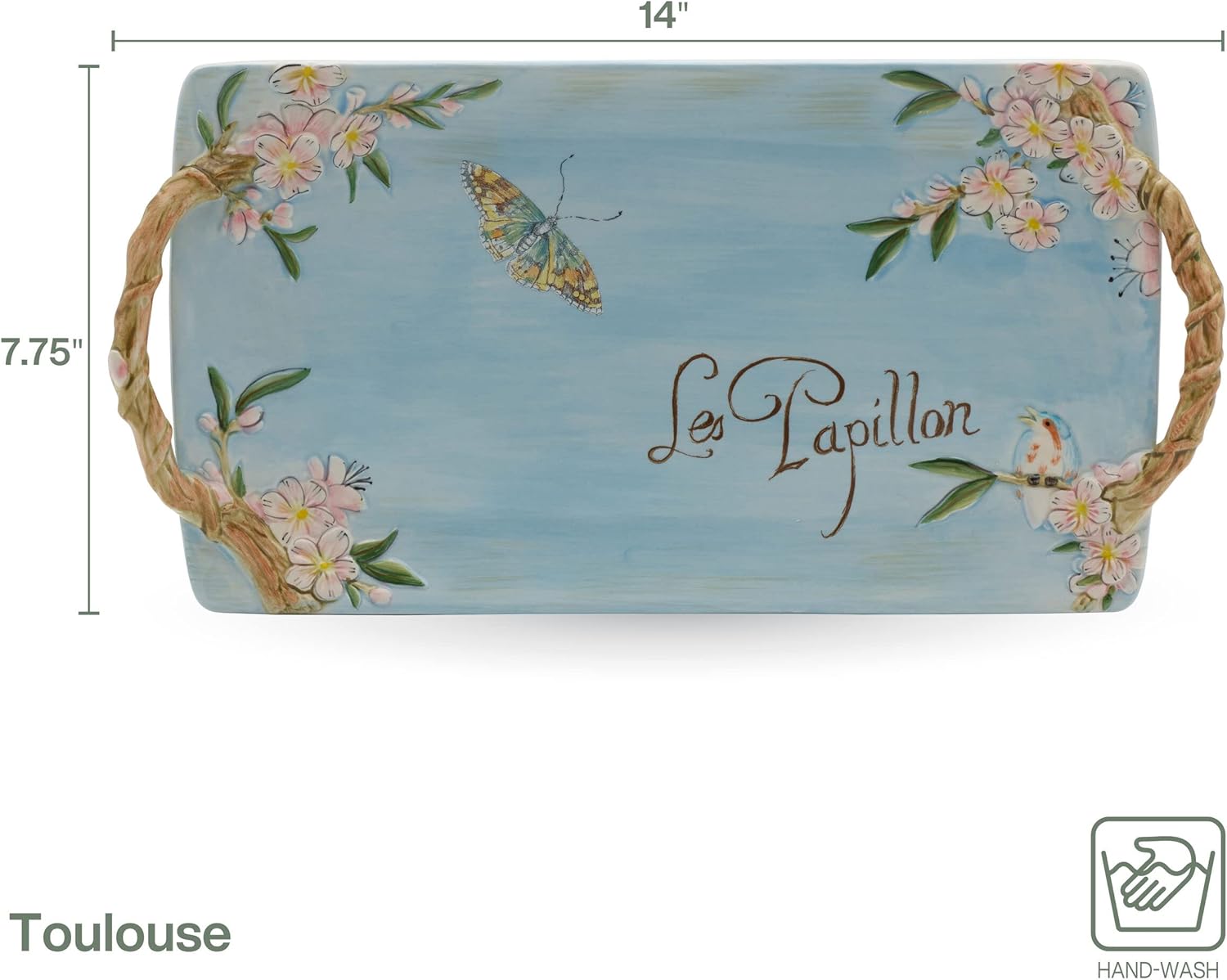 Fitz & Floyd Fitz and Floyd Toulouse Handled Serving Tray, 14 Inch, Blue