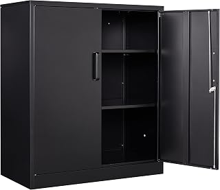 SISESOL 36" Metal Storage Cabinet with Lock, 2 Adjustable Shelves - Steel Locker for Office, Kitchen, Garage