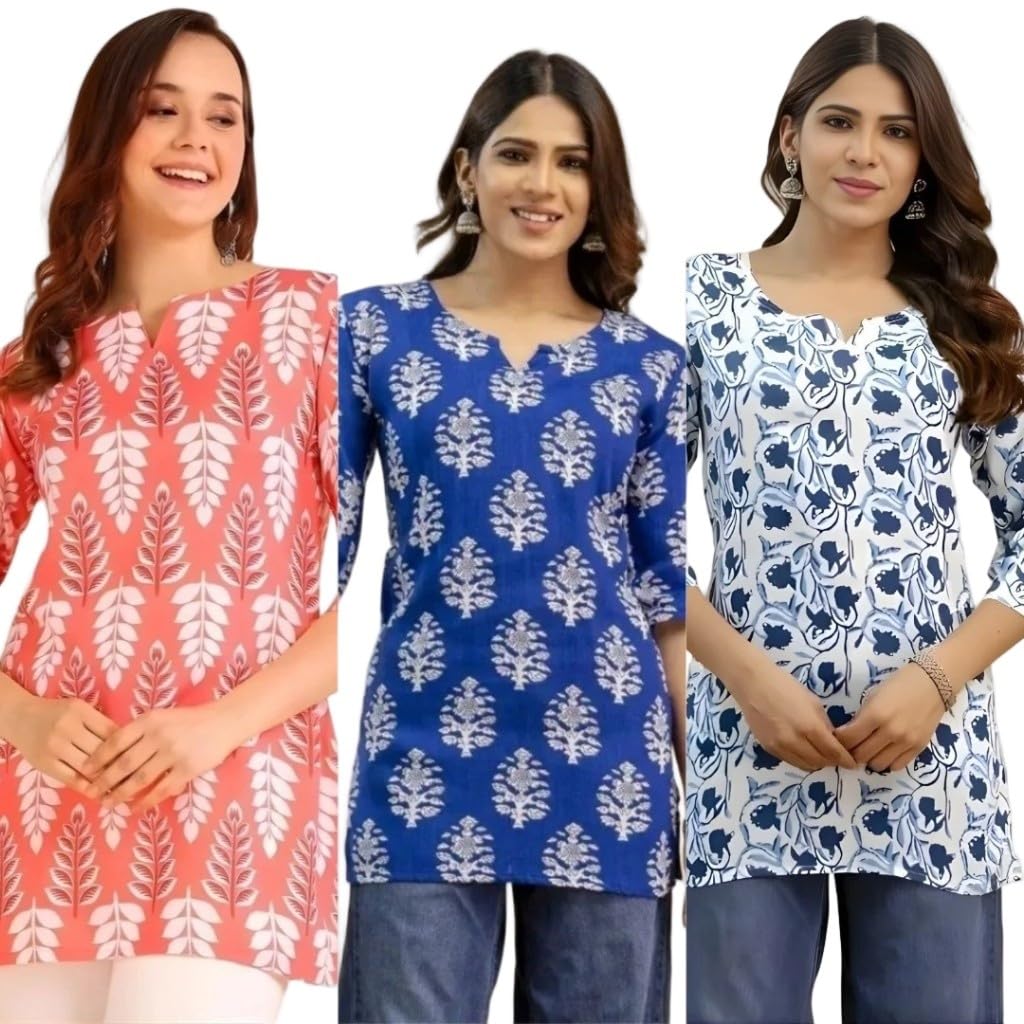 Women’s Short Kurti in TopsTunic Rayon Cotton Blend | Ladies Ethnic Tunic Combo Women’s Printed Regular Cotton Short Kurti Combo 3 Pack of 3 Women’s Short Kurti in TopsTunic Rayon Cotton Blend | Ladies Ethnic Tunic Combo Women’s Printed Regular Cotton Short Kurti Combo 3 Pack of 3
