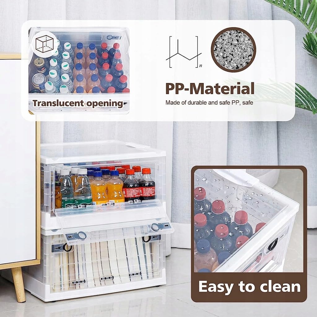Hooha Unterbett Aufbewahrungsbox Faltbar Plastik Stapelbar Transparent Mit Deckel Mit Rädern Wasserdicht Aufbewahrungsbox Multifunktionale Arbeitszimmer Schlafzimmer 27L/40L/56L (Weißr, 56L)